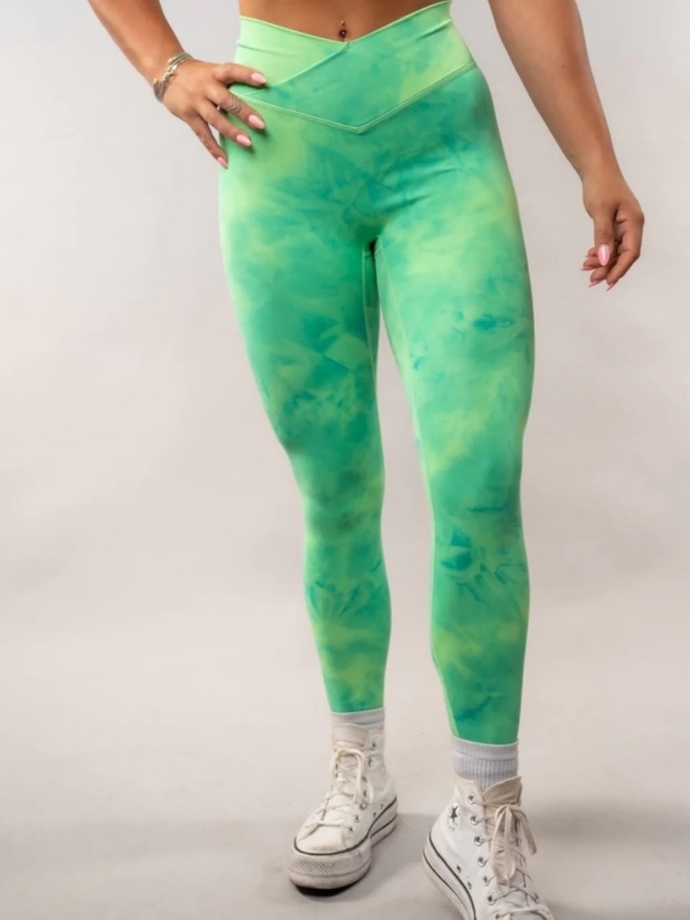 TYC | High waist crossover skinny workout leggings lime green tie dye size XXS